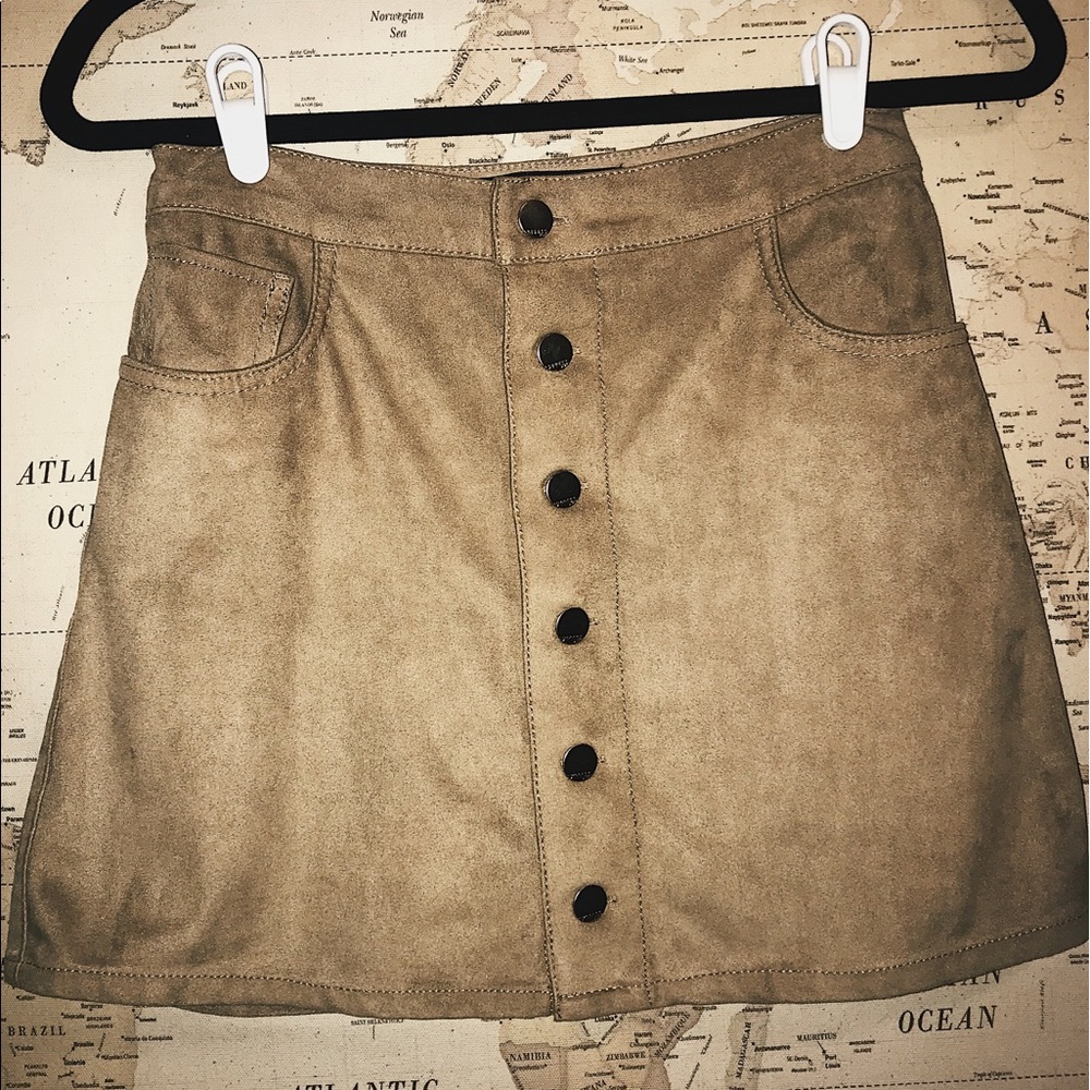 Button Front A-Line Faux Suede Mini Skirt